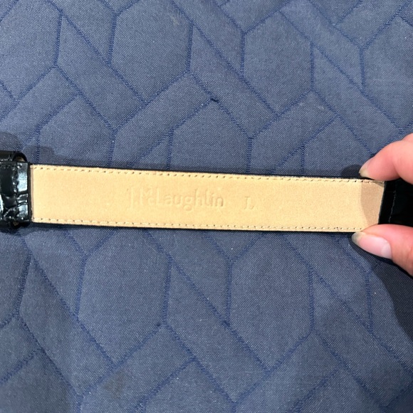 J. McLaughlin Black Leather Croc Embossed Bamboo Gold Hardware Belt Size L - Picture 5 of 5